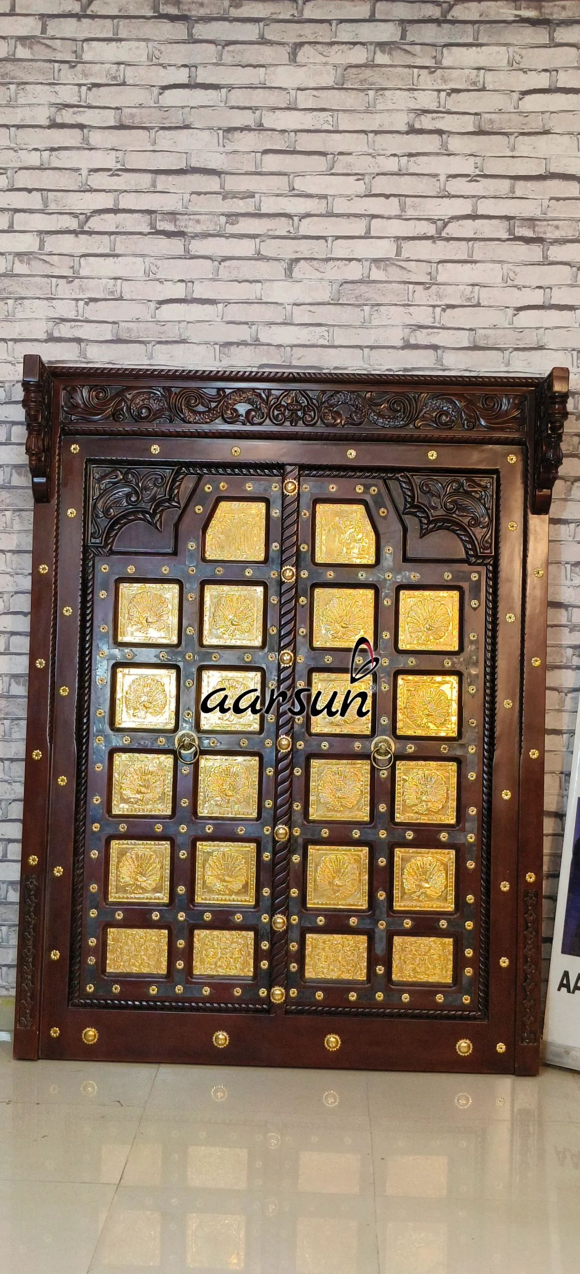 Double Door Design in Teak Wood Walnut Polish view 3